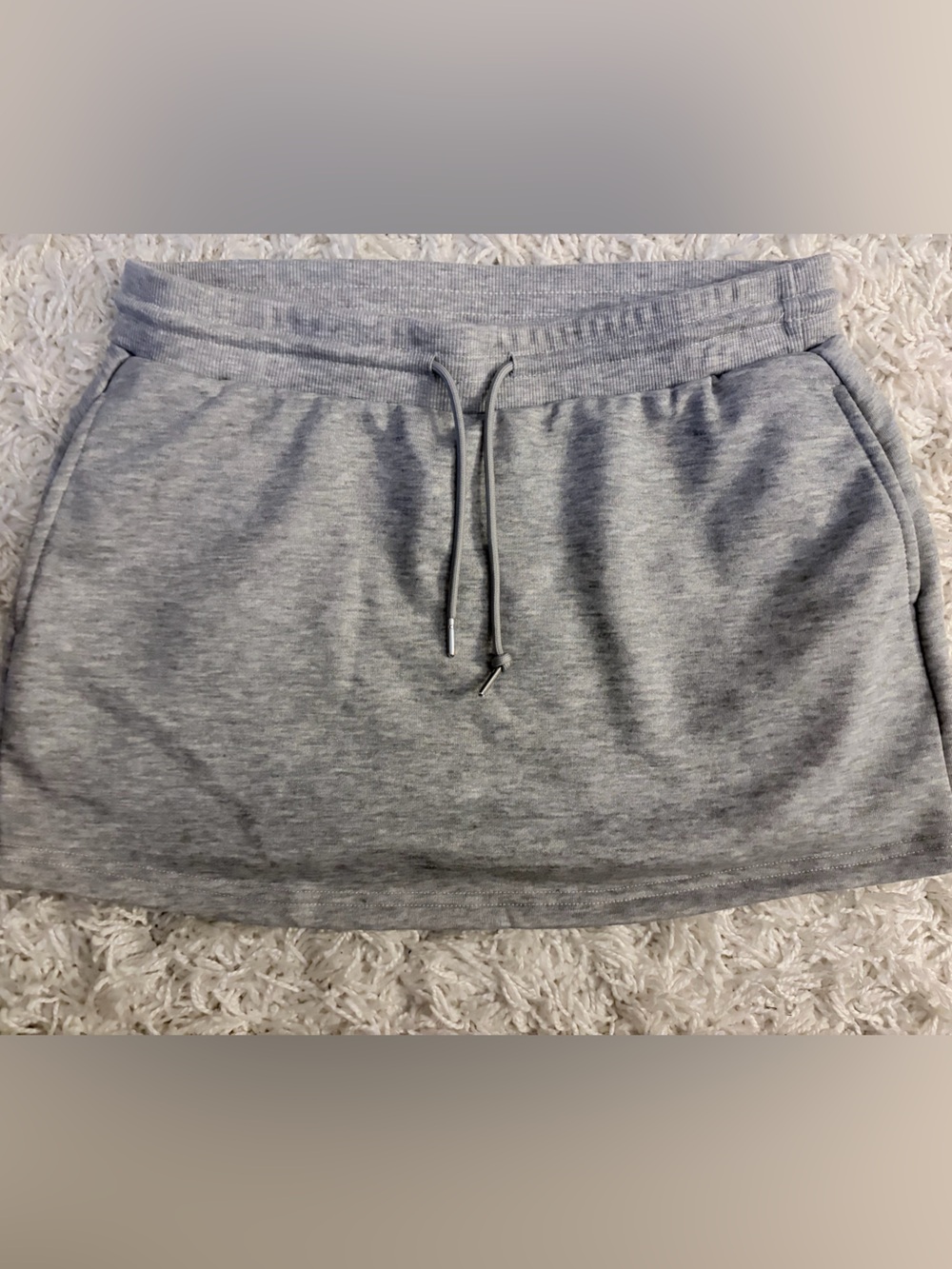 Gray Heathered Mini Skirt Drawstring Pockets Soft Lounge Athleisure Size M/L